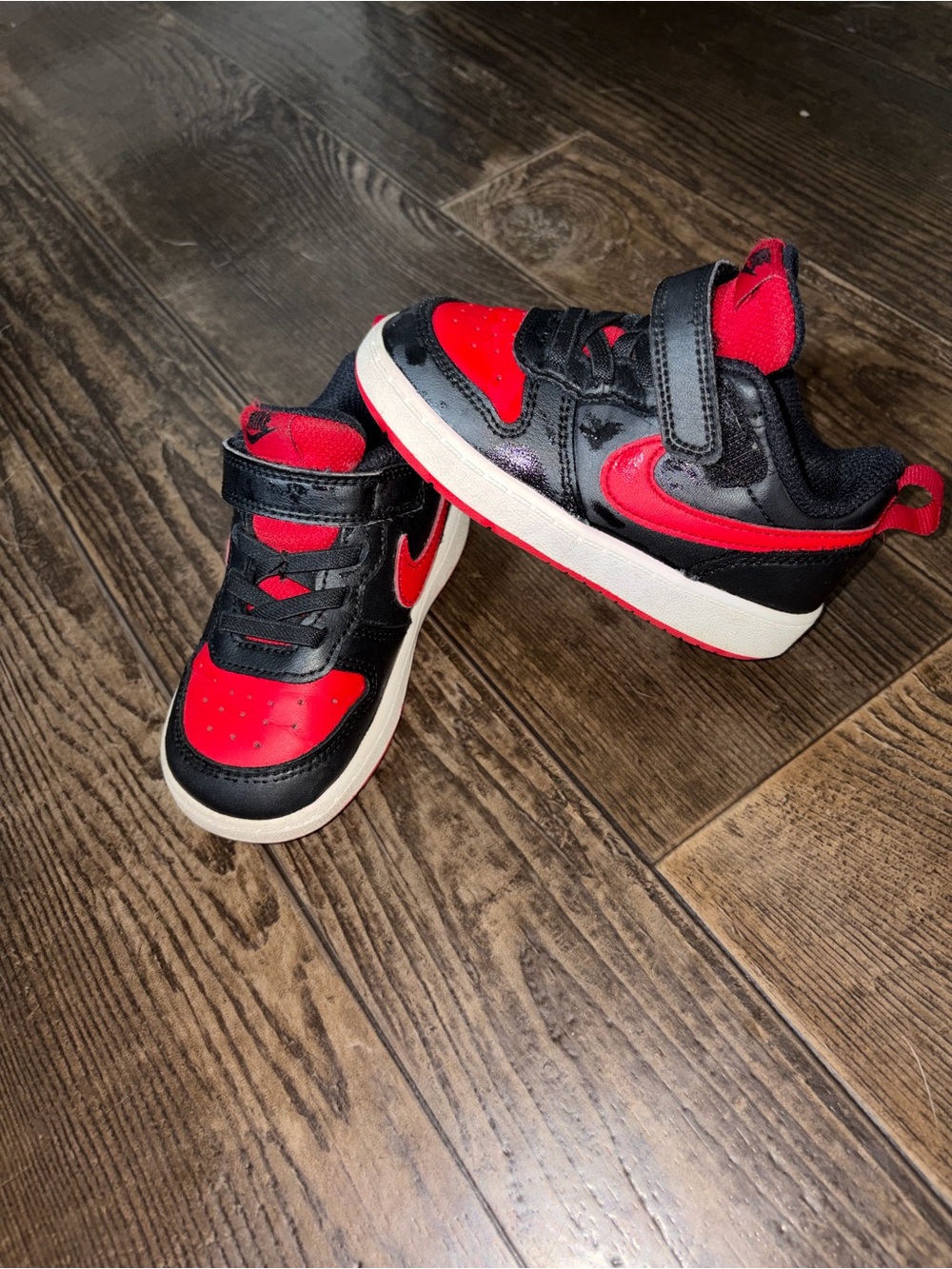 Nike Kids Black and Red Court Borough Low Recraft sneakers